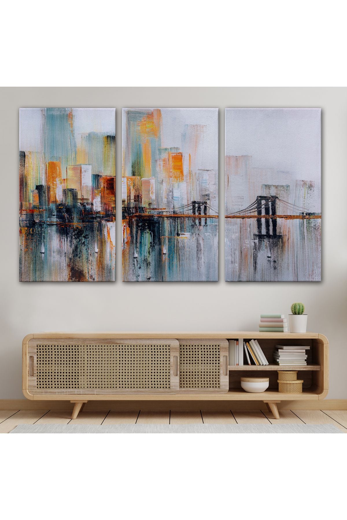 Brooklyn Köprüsü New York Yağlıboya Görünüm Dekoratif Tablo-3744