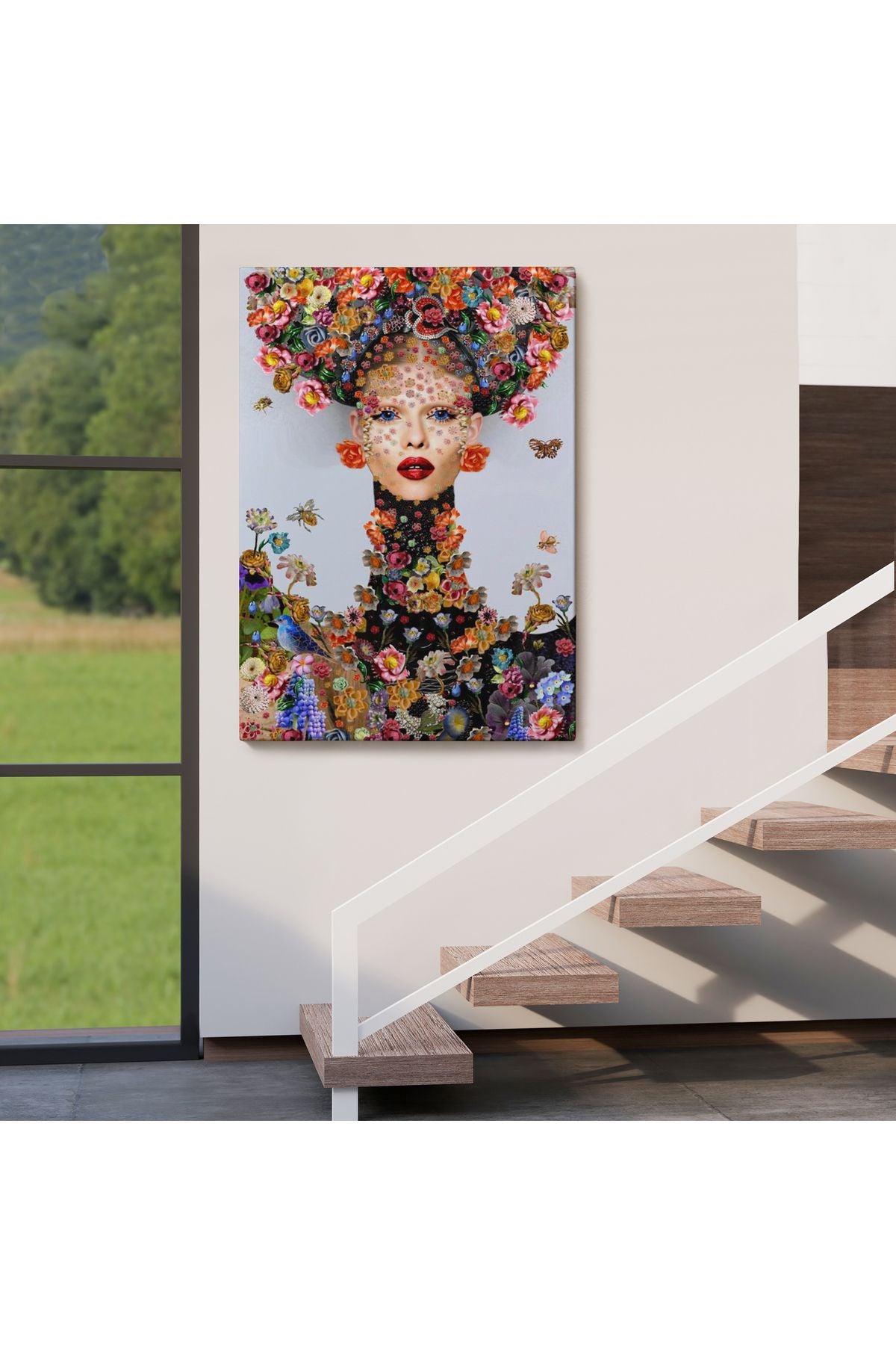 Çiçek ve Kadın Temalı Dekoratif Duvar Tablosu-6338
