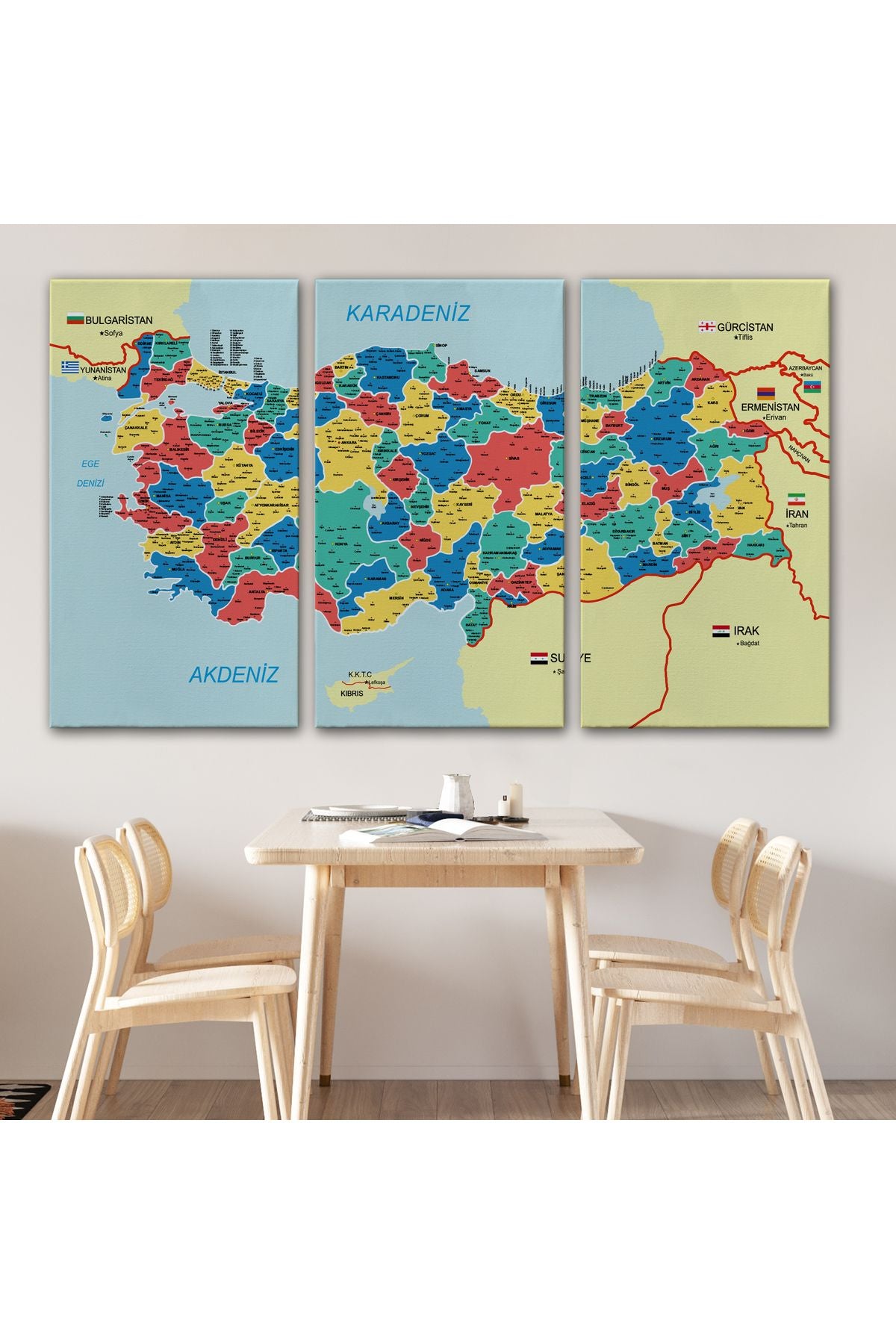 Türkiye Haritası Kanvas Tablo İl ve İlçeli Ayrıntılı Eğitici Komşulu Tablo 3019