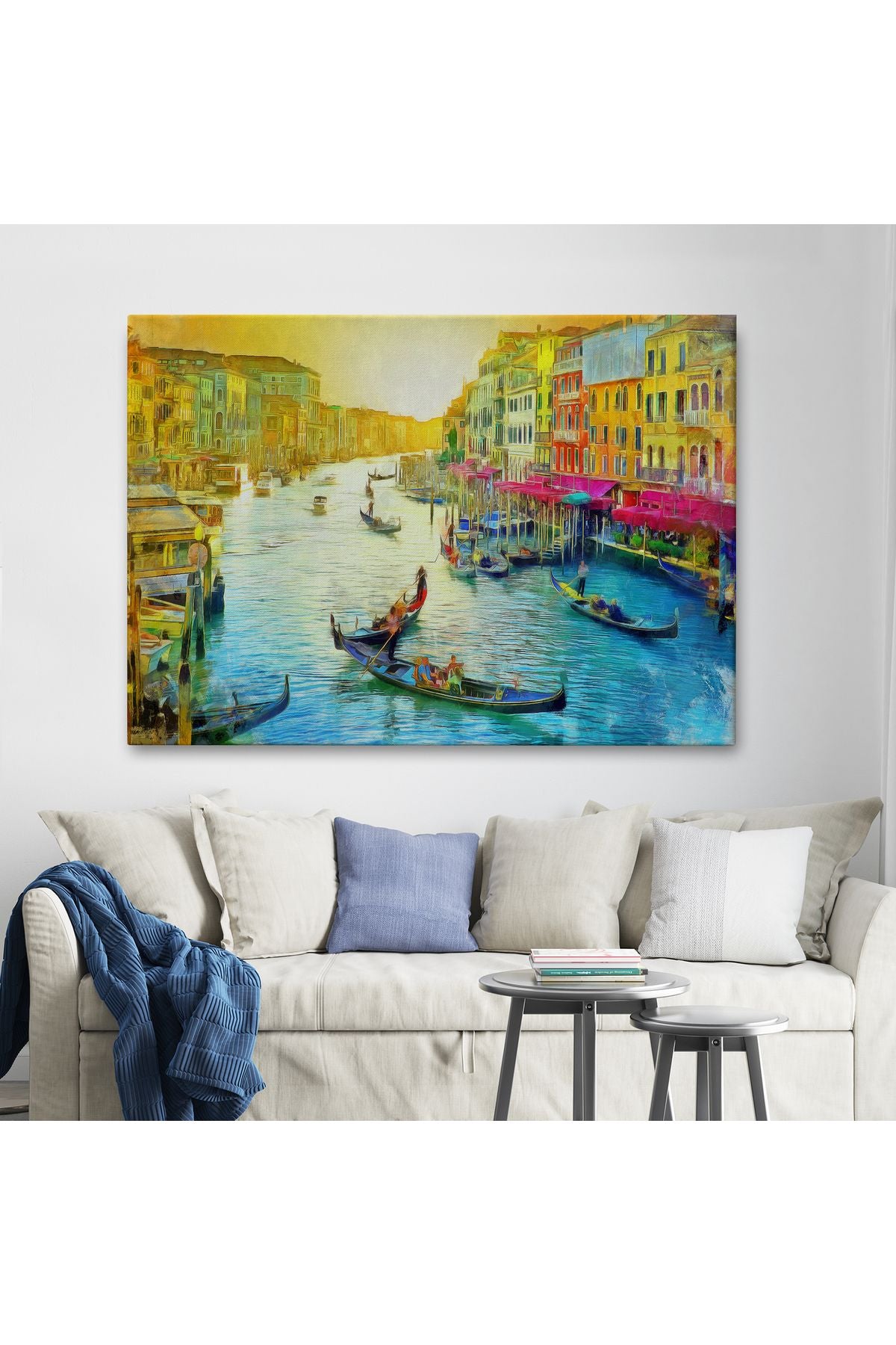 İtalya Venedik Gondol Manzarası Yağlıboya Görünüm Dekoratif Kanvas Duvar Tablosu-3623