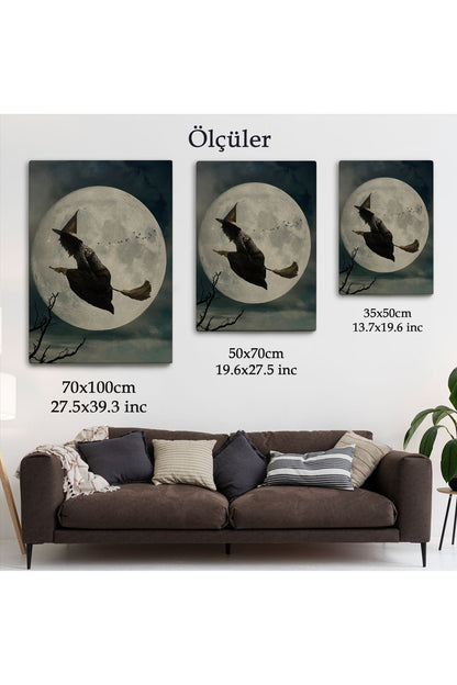 Süpürge İle Uçan Cadı, Cadılar Bayramı Helloven Duvar Tablosu -6481