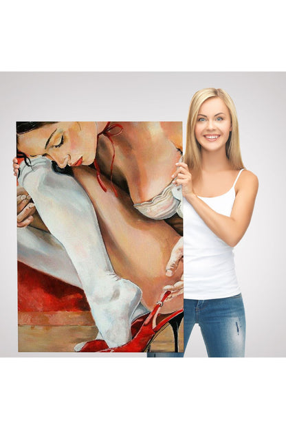Kırmızı Ayakkabılarını Giyen Sexi Kadın Duvar Tablosu-6311