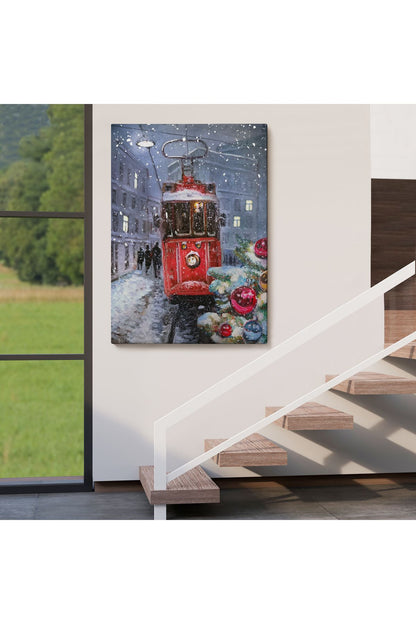 Karlar Arasındaki Kırmızı Tramvay Duvar Tablosu-6003