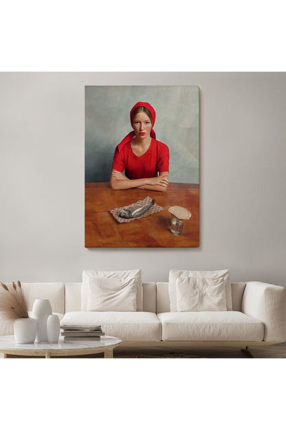 Dekoratif Kanvas Tablo-Balık ve Kırmızı Kıyafetli Kız Duvar Tablosu 6264
