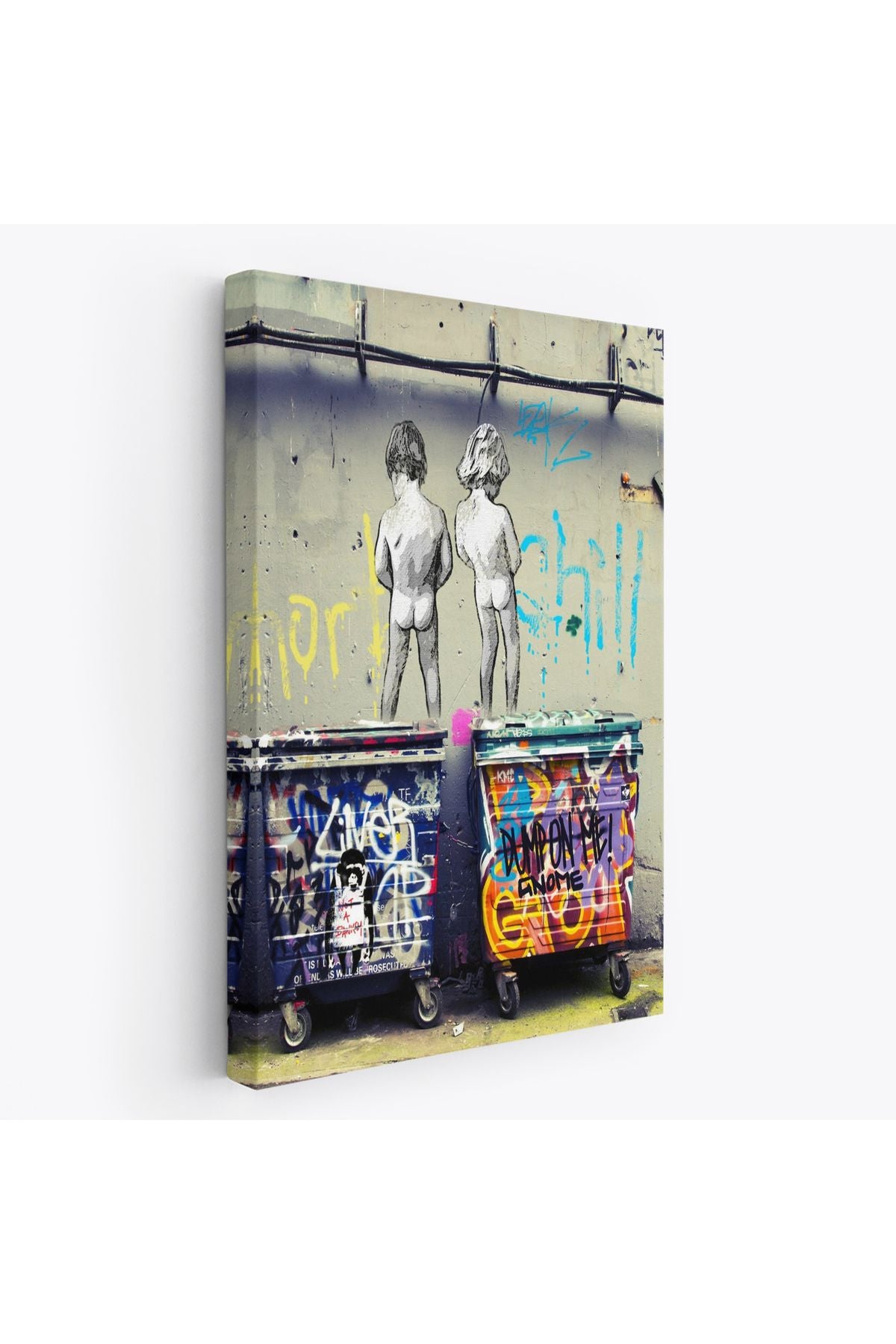 Bansky Çöp Kutusuna İşeyen Çocuklar Kanvas Tablosu / Hayat Kısa-5115