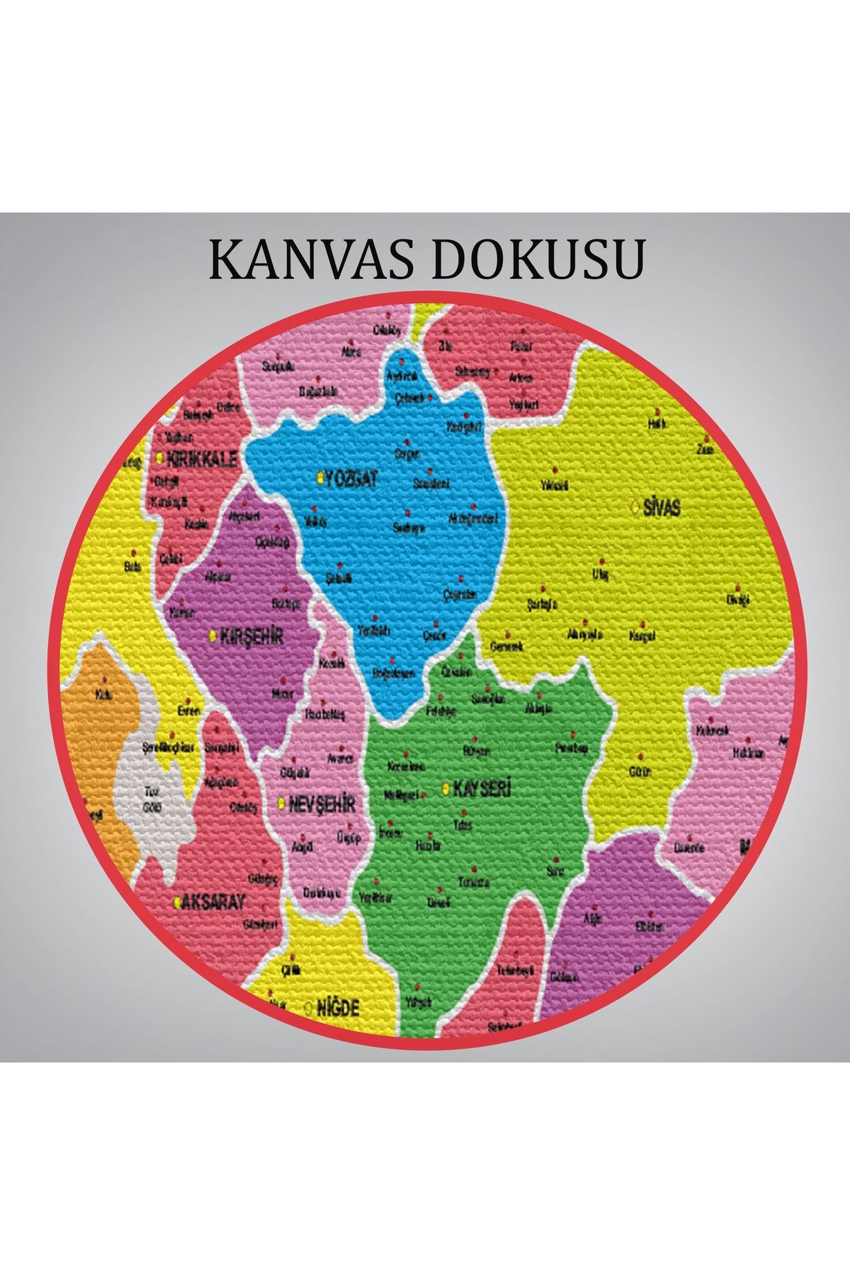 Türkiye Haritası Kanvas Tablo İl ve İlçeli Ayrıntılı Eğitici Dekoratif Tablo 3029