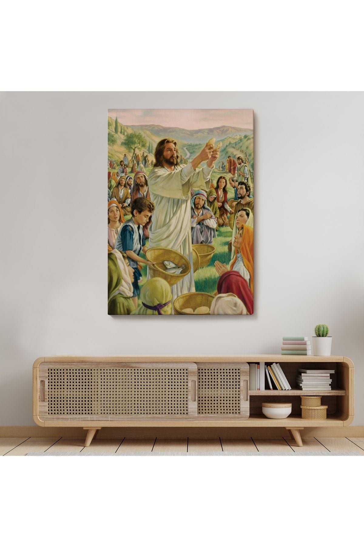 Rab İsa Binlerce Kişiyi Birkaç Ekmek ve Balıkla Doyuruyor Tablo Jesus Christ -6386