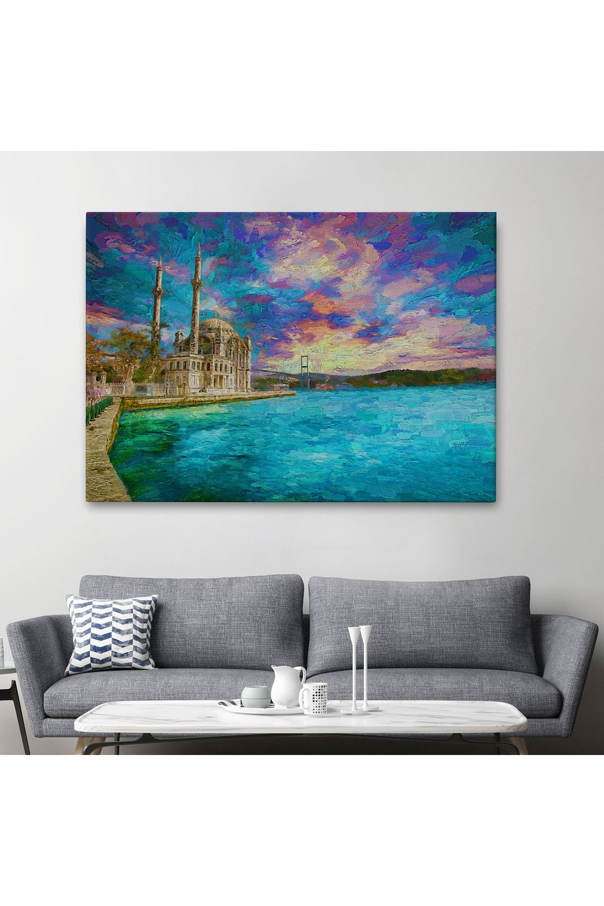 Fırça Darbeleri ile Soyut Yağlıboya Görünüm Dekoratif Kanvas Duvar Tablosu-3760