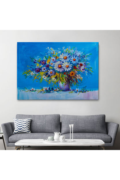 Vazodaki Çiçekler Yağlıboya Görünüm Dekoratif Kanvas Duvar Tablosu-3641