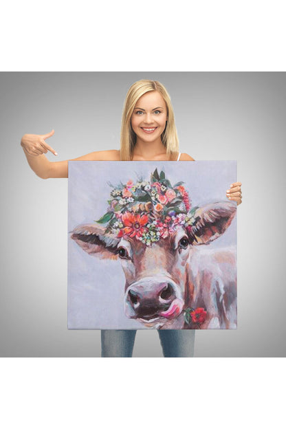 Çiçek Taçlı Güzel Yayla İneği Kanvas Tablo-5878
