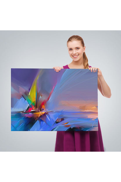 Fırça Darbeli Yelkenli Soyut Yağlıboya Görünüm Kanvas Tablosu-3585