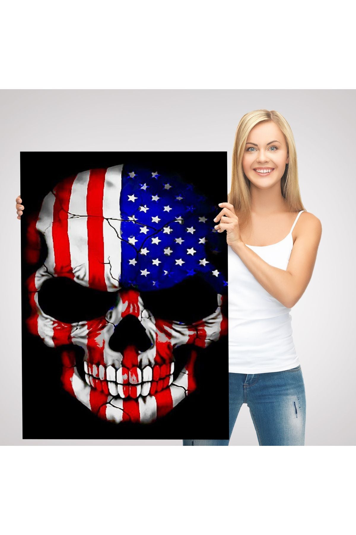 Amerika Bayrağı ve Kurukafa Dekoratif Duvar Tablosu-6356
