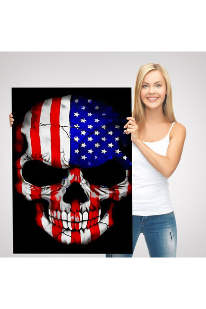 Amerika Bayrağı ve Kurukafa Dekoratif Duvar Tablosu-6356