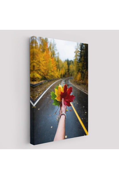 Sonbaharın Renkli Yaprakları ve Yol Manzarası Duvar Tablosu-6089