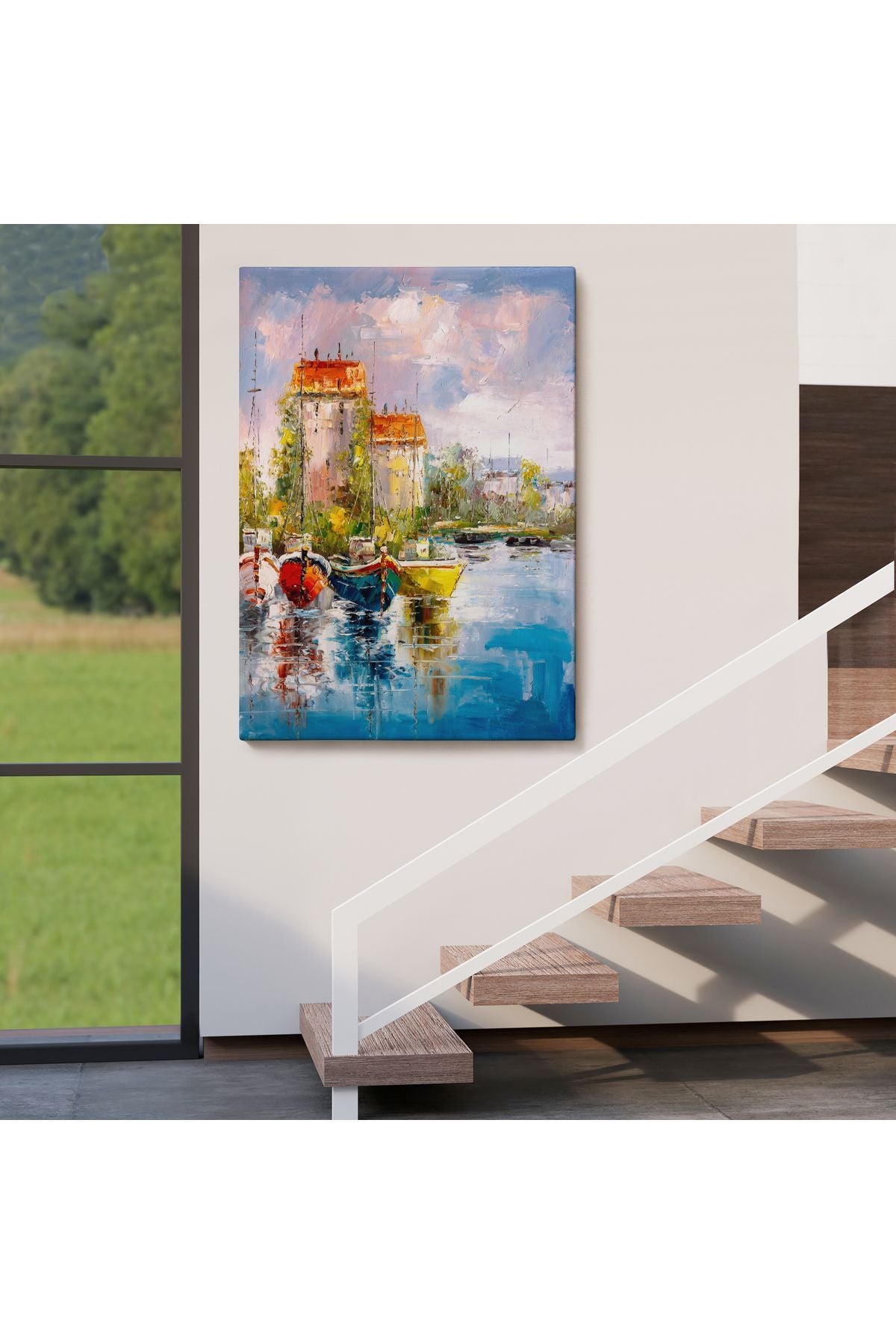 Liman Manzarası Yağlıboya Görünüm Dekoratif Kanvas Duvar Tablosu -5981