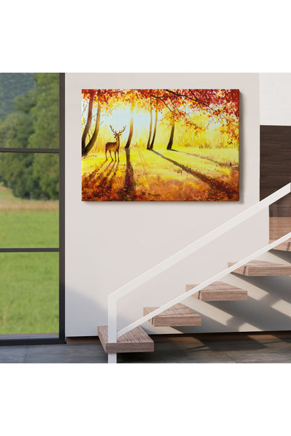 Baharda Ormanda Bir Geyik Yağlıboya Görünüm Kanvas Tablo-3745