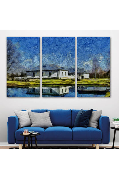 Göl Kenarındaki Köy Evi Dekoratif Duvar Tablosu-3528