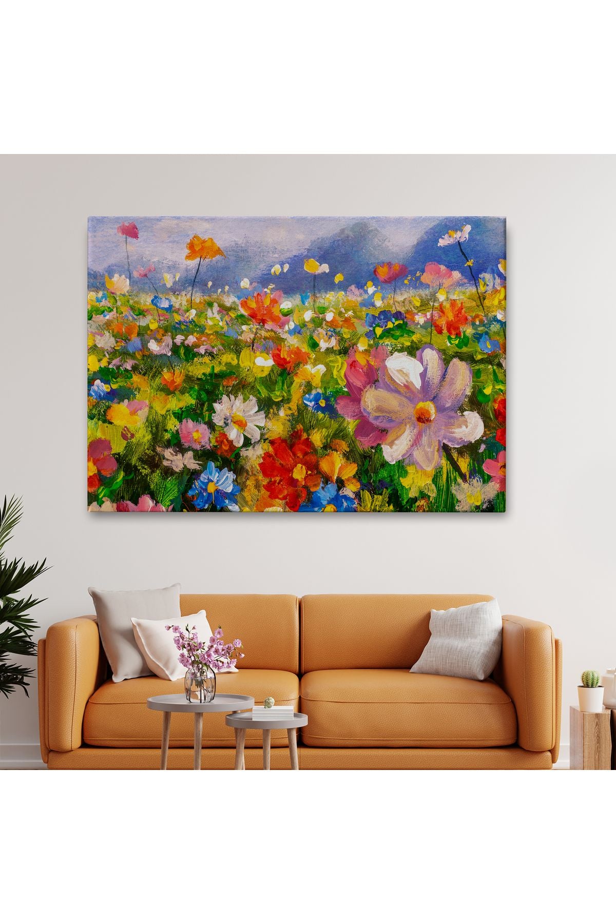 Kır Çiçekleri Yağlıboya Görünüm Dekoratif Kanvas Duvar Tablosu-3740