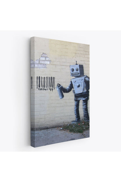 Banksy Graffiti Yapan Robot Kanvas Tablo-4966