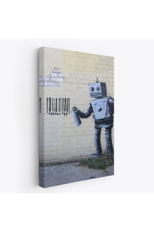 Banksy Graffiti Yapan Robot Kanvas Tablo-4966