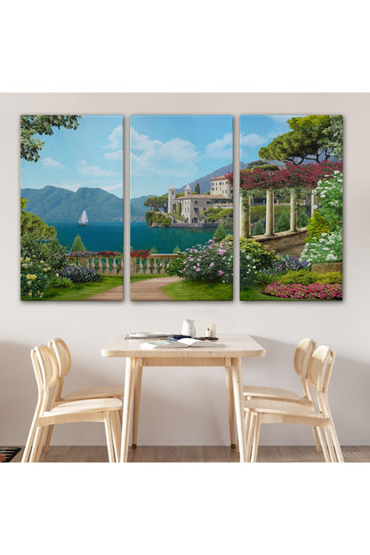 İtalya Deniz Manzaralı Yağlıboya Görünüm Dekoratif Kanvas Duvar Tablosu-3576