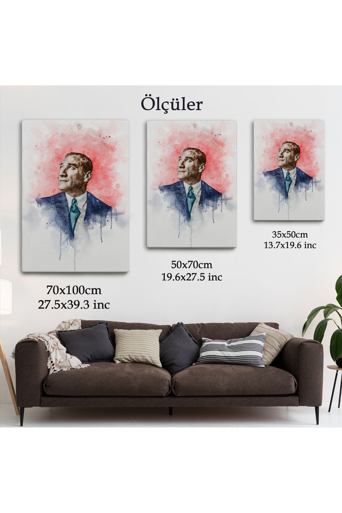 Mustafa Kemal Atatürk Suluboya Görünümlü Portresi Dekoratif Kanvas Tablo-DB-79