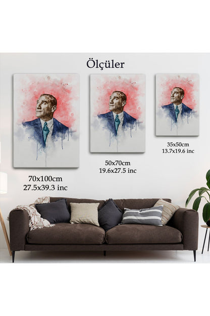 Mustafa Kemal Atatürk Suluboya Görünümlü Portresi Dekoratif Kanvas Tablo-DB-79
