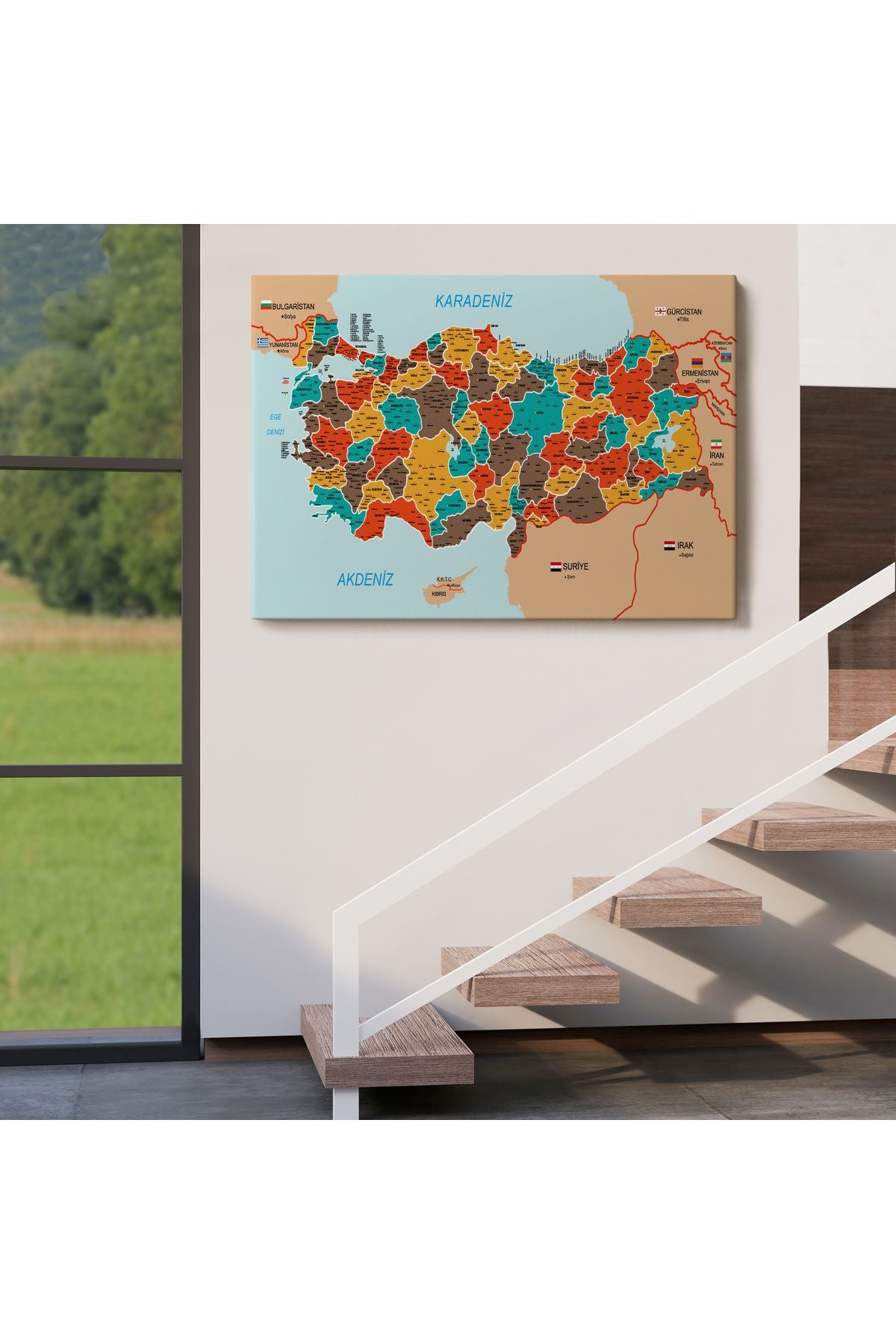 Türkiye Haritası Kanvas Tablo İl ve İlçeli Ayrıntılı Eğitici Komşulu Tablo 3010