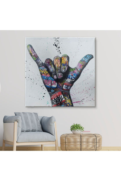 Banksy Tarzı Hands Victory Jest Graffiti Kanvas Tablo-5340