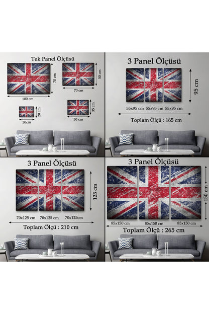 İngiltere Bayrağı Rustik Kanvas Tablo, Ev ve Ofis Dekoru-5392
