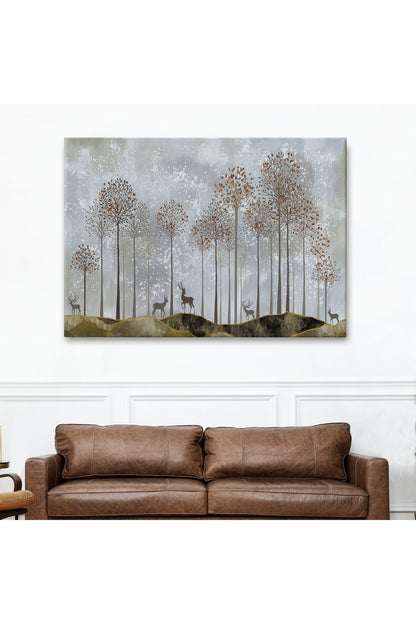 Dekoratif Kanvas Tablo-Ormanda Geyikler Duvar Tablosu 3682