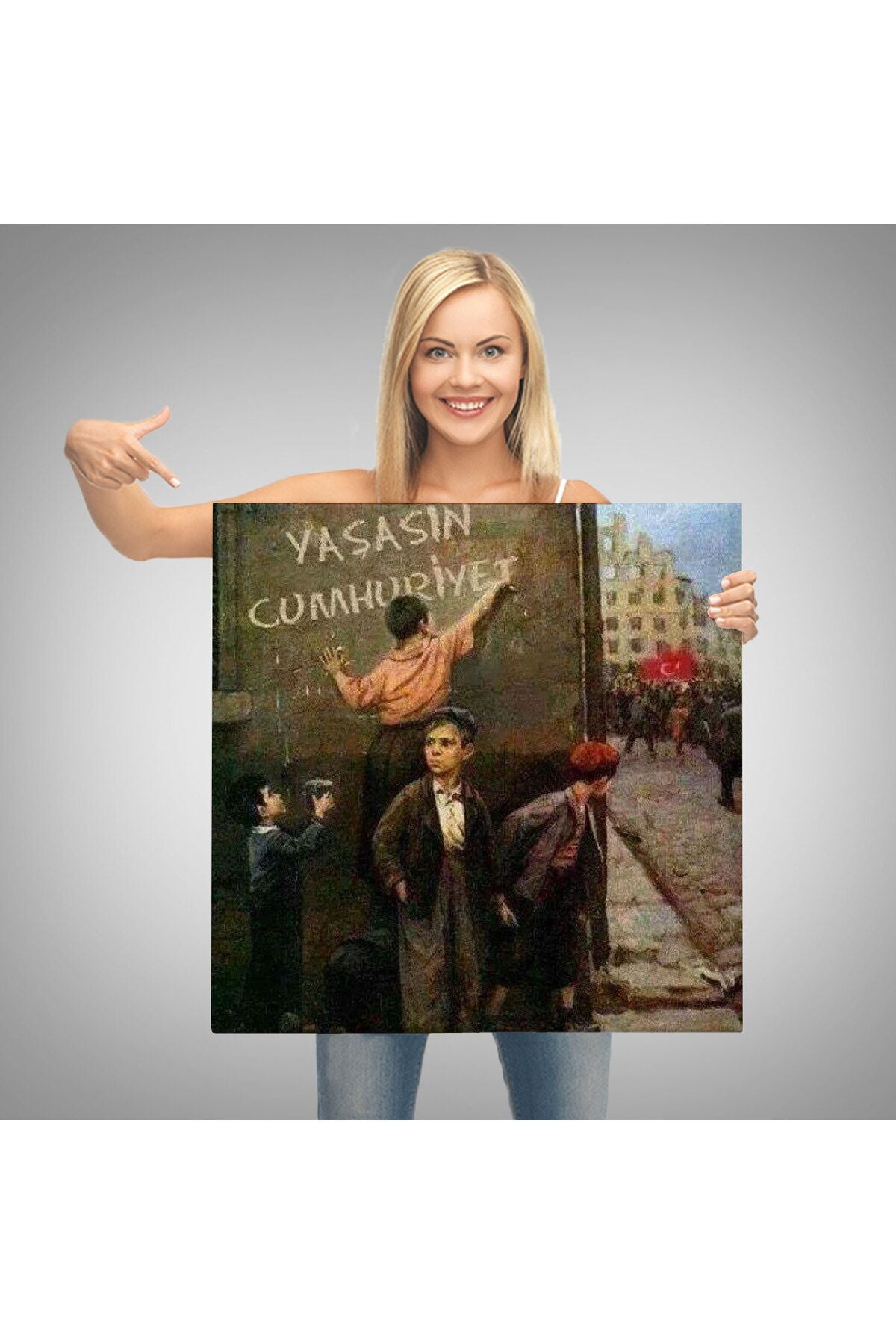 Yaşasın Cumhuriyet Yazan Çocuklar Kanvas Tablo-5896