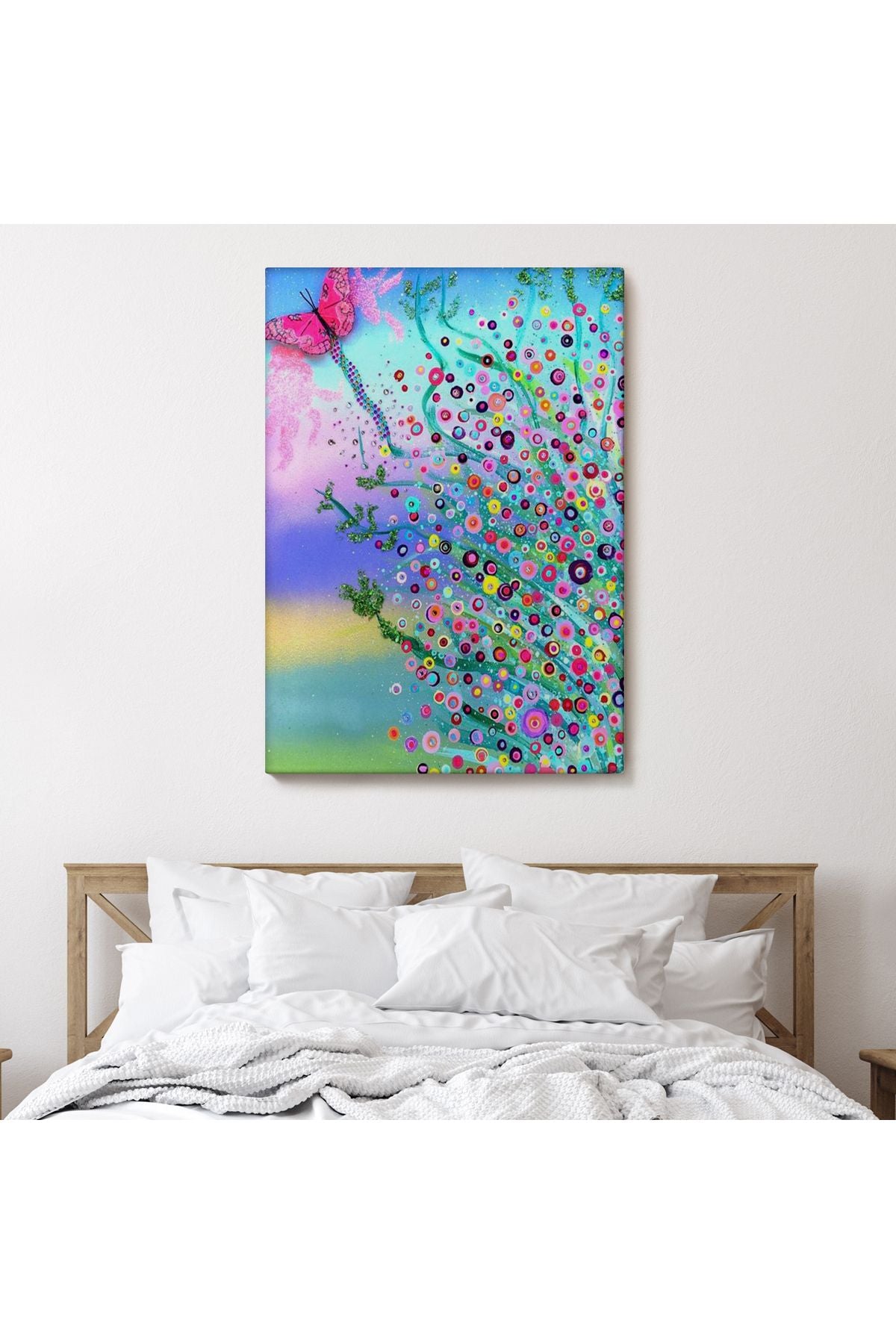 Renkli Çiçekler ve Kelebek Temalı Duvar Tablosu-6072