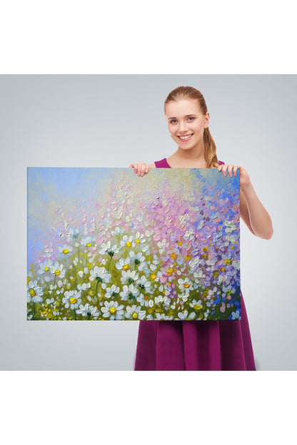 Kır Çiçekleri Yağlıboya Görünüm Dekoratif Kanvas Duvar Tablosu-3535