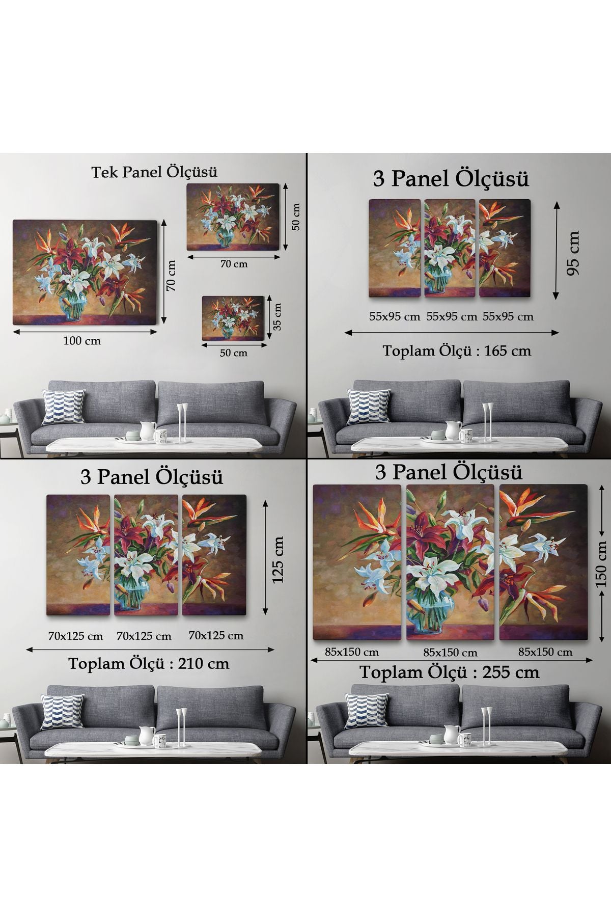 DB Zambak Çiçekleri Yağlıboya Görünüm Dekoratif Kanvas Duvar Tablosu-3602