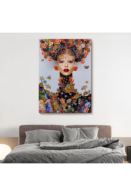Çiçek ve Kadın Temalı Dekoratif Duvar Tablosu-6338