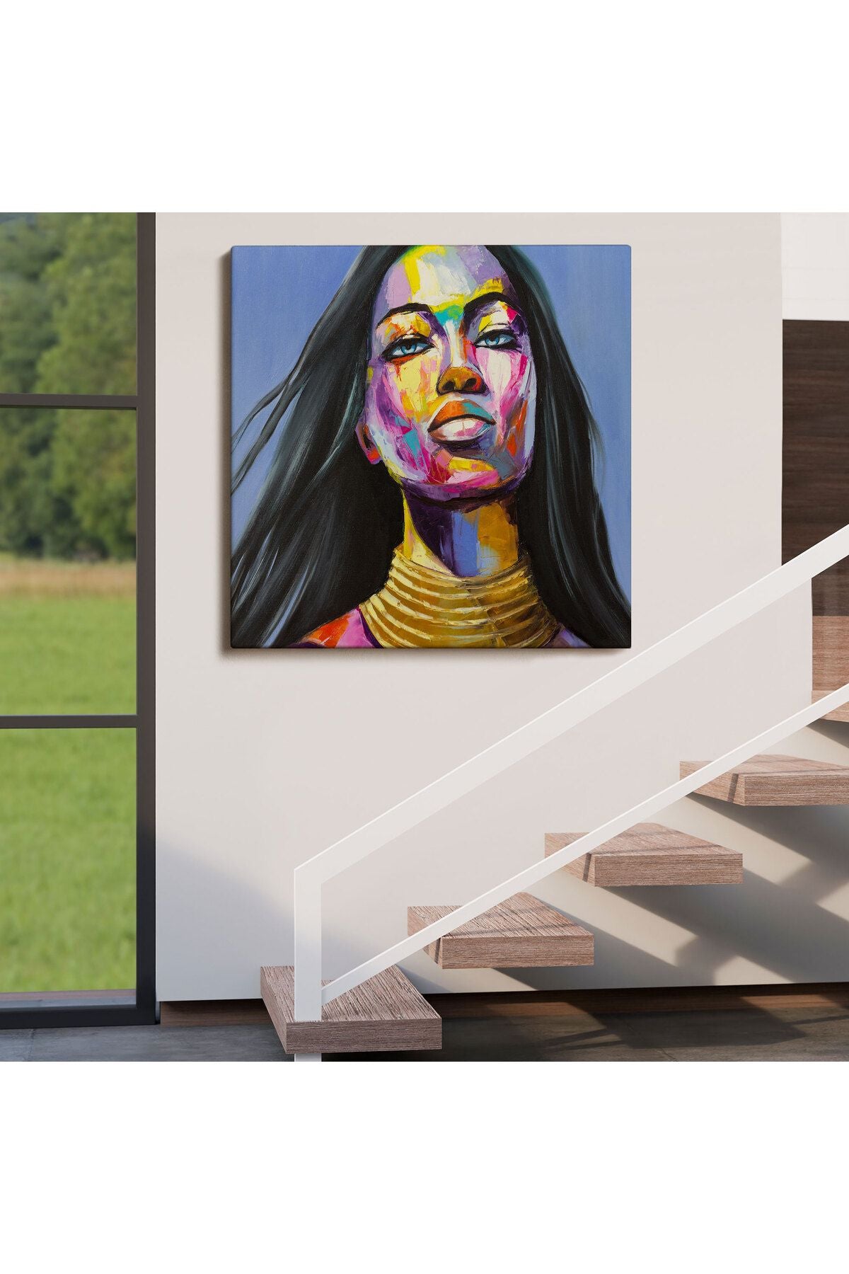 Renkli Kadın Yağlıboya Görünüm Dekoratif Kanvas Duvar Tablosu-5835