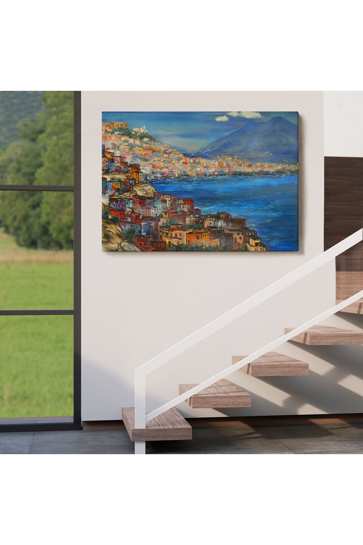 Napoli Manzarası Yağlıboya Görünüm Dekoratif Kanvas Duvar Tablosu-3435