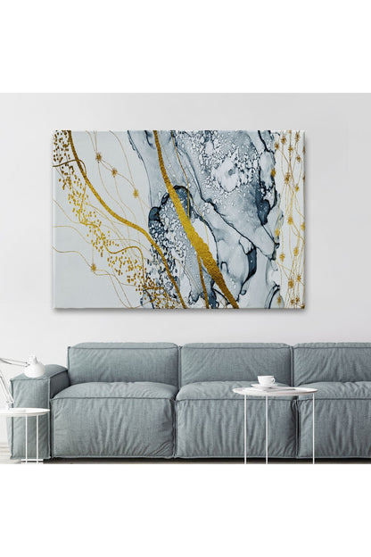 db01shp seri Mavi ve Altın Sarısı Renklerınde Soyut Modern Kanvas Tablo-5033
