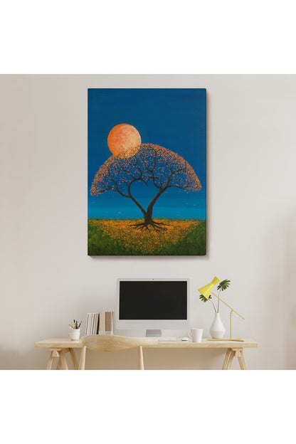 Gece Ay Işığındaki Aşk Ağacı Dekoratif Duvar Tablosu-6197