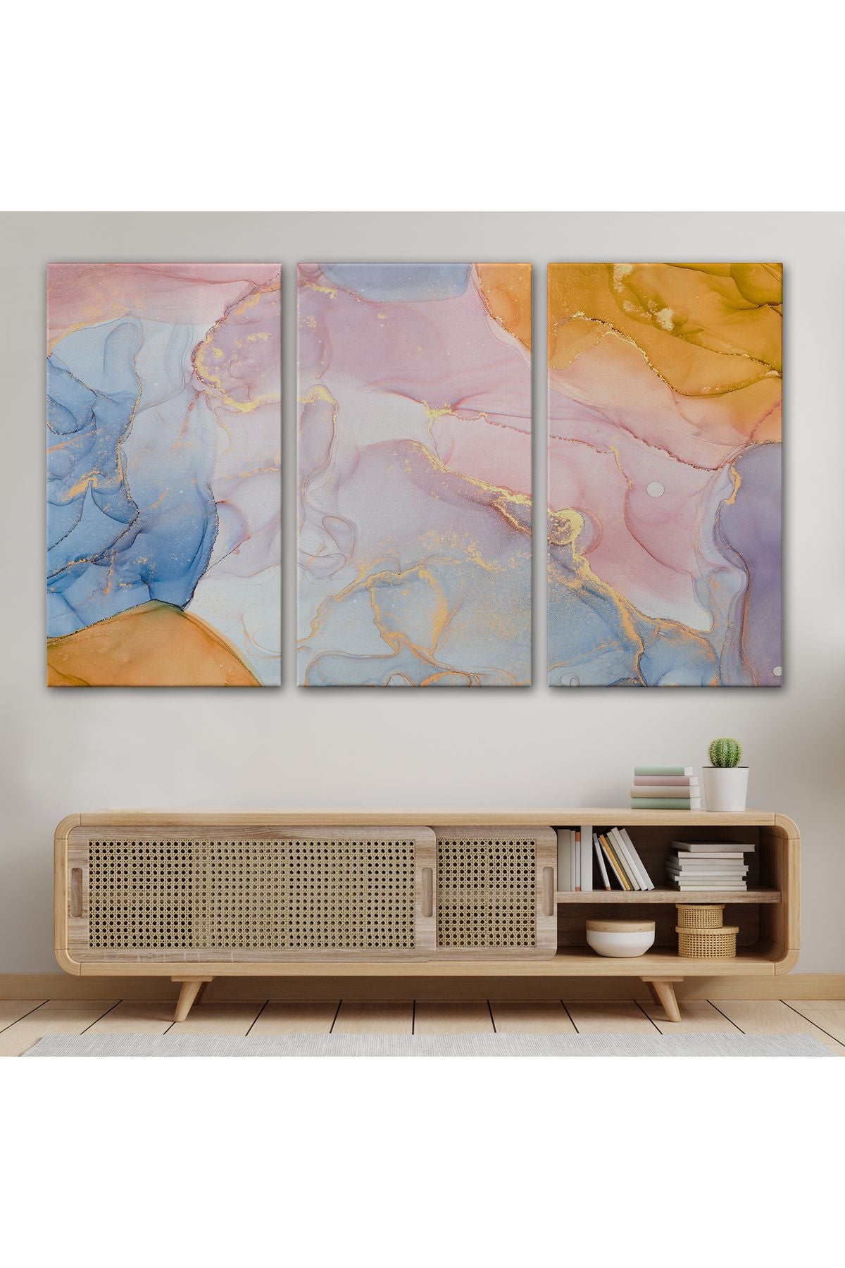 Mürekkep ve Alkol Elementleri ile Mermer Deseni Verilmiş Kanvas Tablo-5047