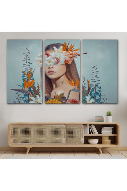 Çiçekler İçindeki Güzel Kadın Portresi Kanvas Tablo-5023