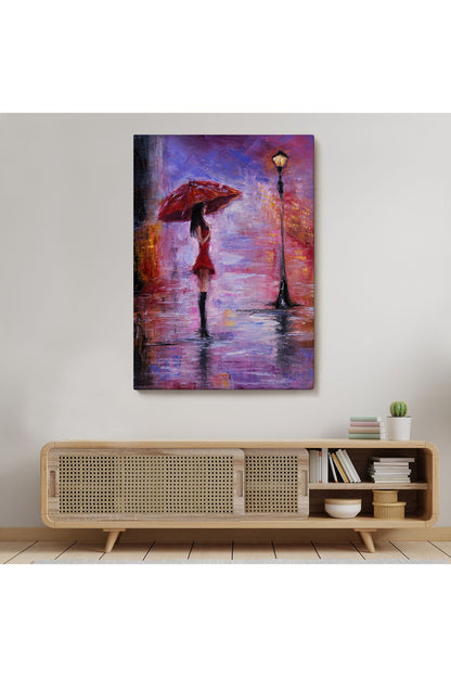 DB  Gece Lambası Altında Şemsiyeli Kız Tablosu-5978