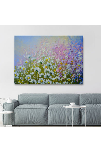 Kır Çiçekleri Yağlıboya Görünüm Dekoratif Kanvas Duvar Tablosu-3535