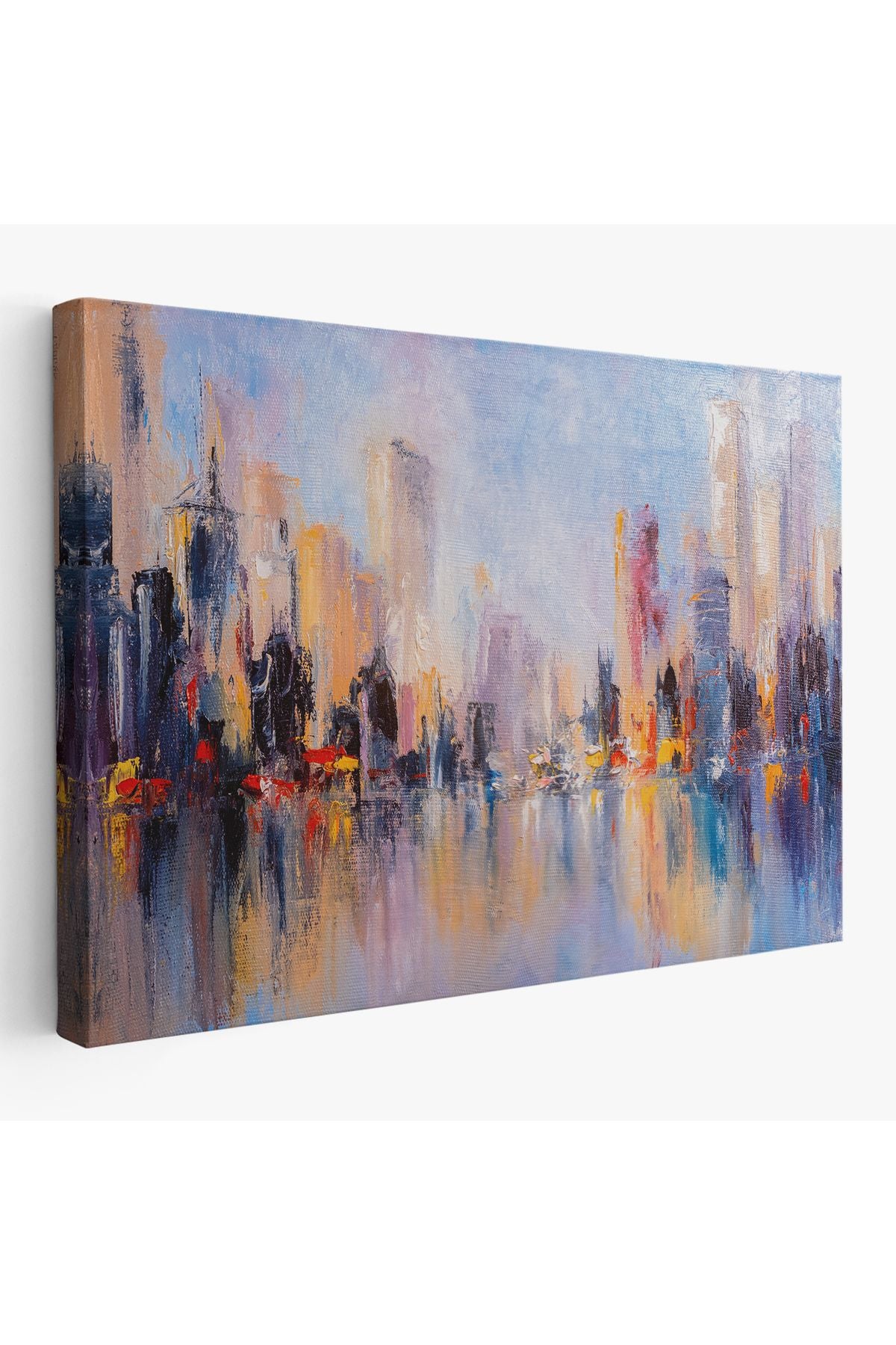 Su Yansimaları ve Şehir Yağlıboya Görünüm Dekoratif Kanvas Duvar Tablosu-3626