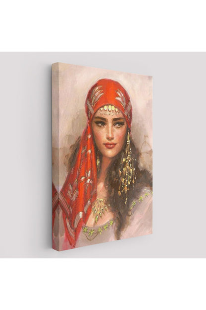 Kırmızı Başörtülü Güzel kadın Duvar Tablosu-6206