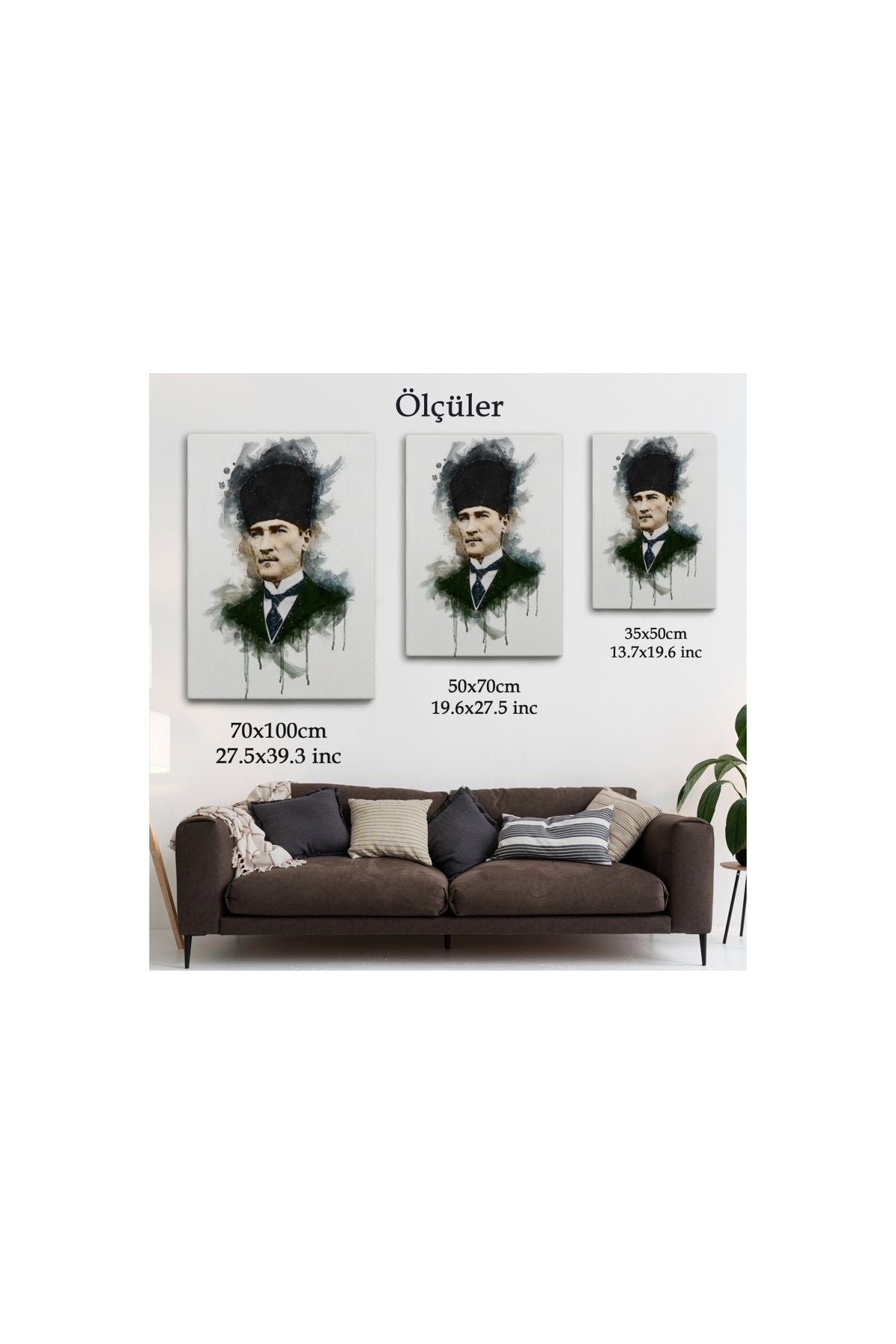Mustafa Kemal Atatürk'ün Suluboya Görünümlü Portresi Dekoratif Kanvas Tablo-da-78