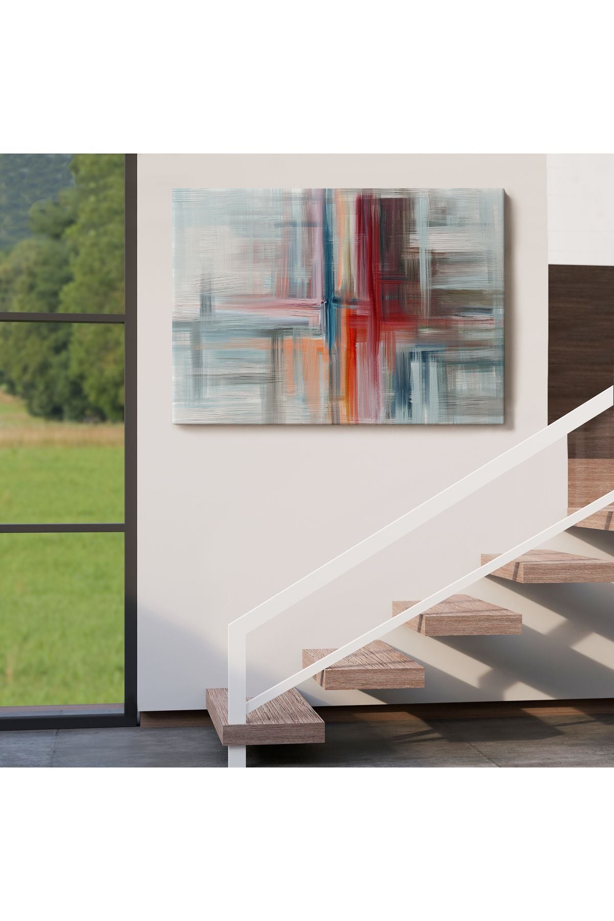 Fırça Darbeleri ile Soyut Yağlıboya Görünüm Dekoratif Kanvas Duvar Tablosu-3757