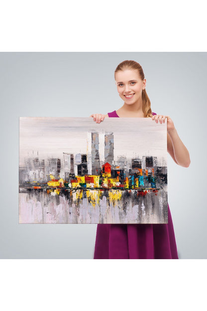 New York Şehir Manzarası Yağlıboya Görünüm Dekoratif Kanvas Duvar Tablosu-3557