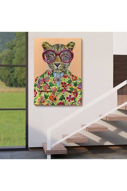 Kokoş Leopar, Çiçek Taçlı Sosyetik Leopar Tablosu -6325